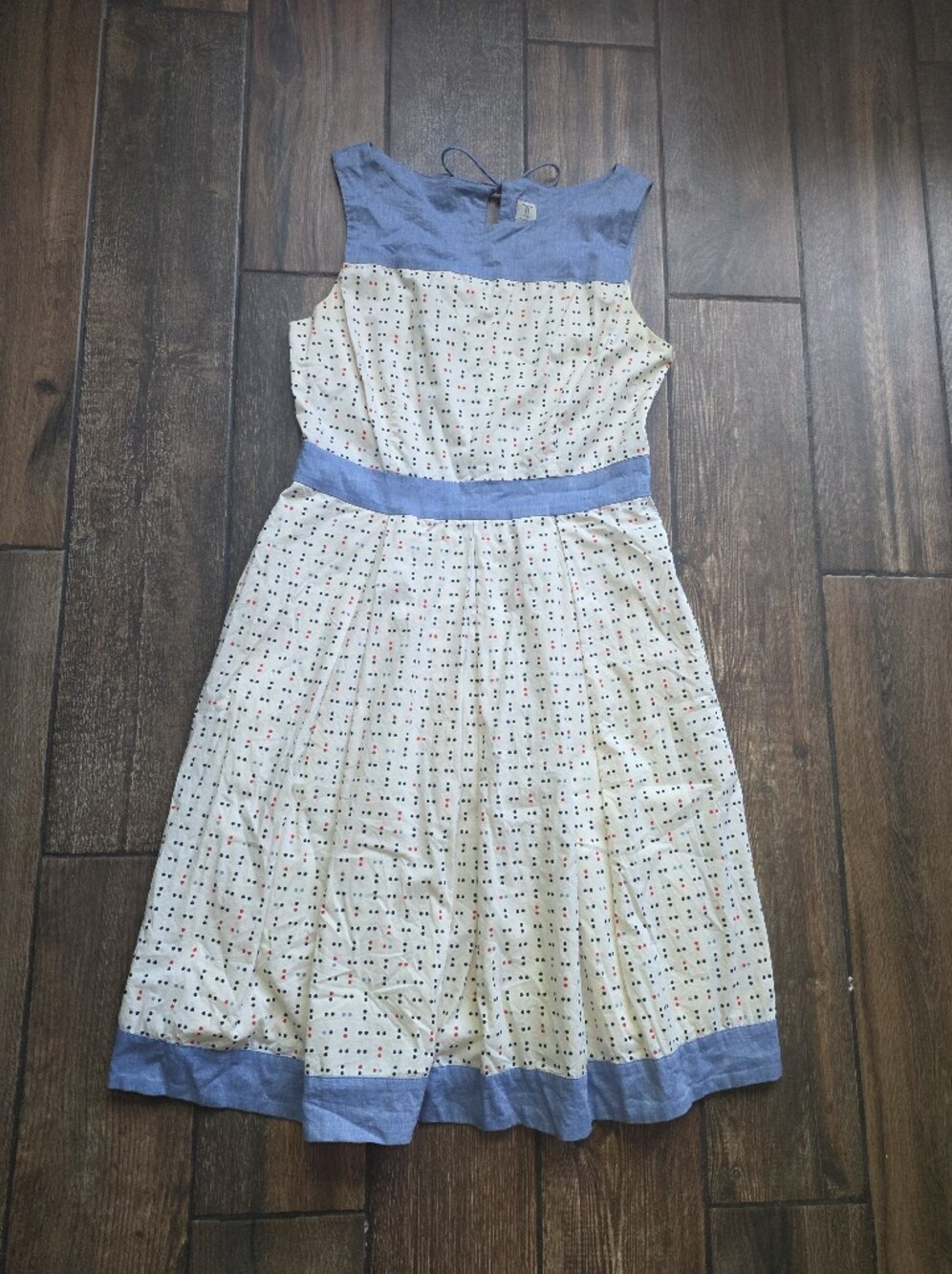 Tristan Blue Off White Polka Dot A LINE  Dress Size 8